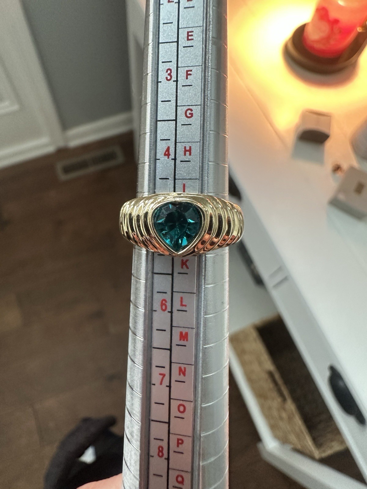 Vintage 18K Yellow Gold Plated Heart Blue Zircon Bezel Ring Size 5