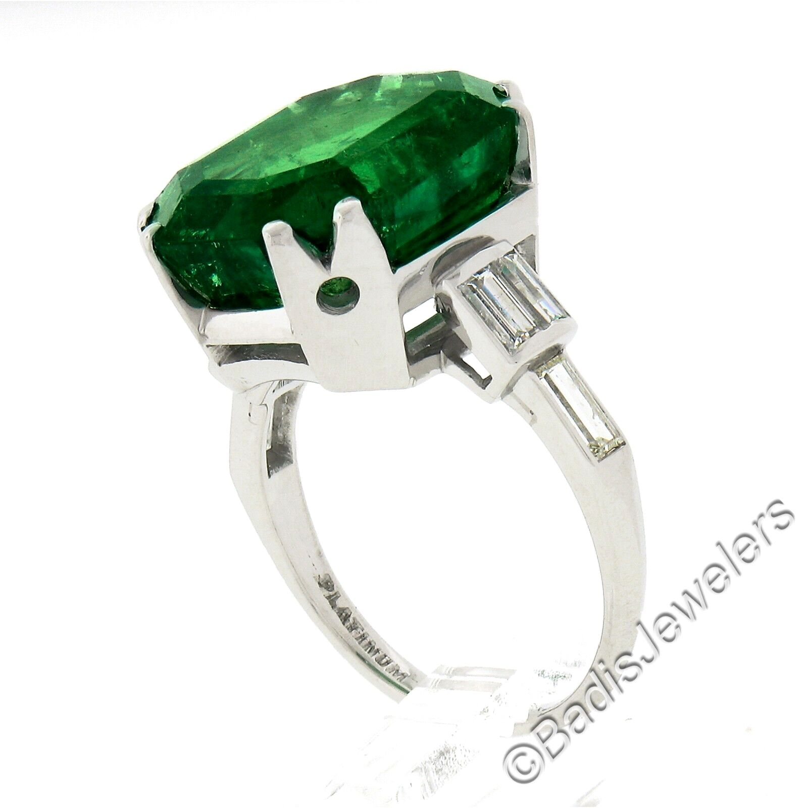 Vintage Platinum 12.16ct AGL Emerald Cut Colombian Emerald Diamond Cocktail Ring