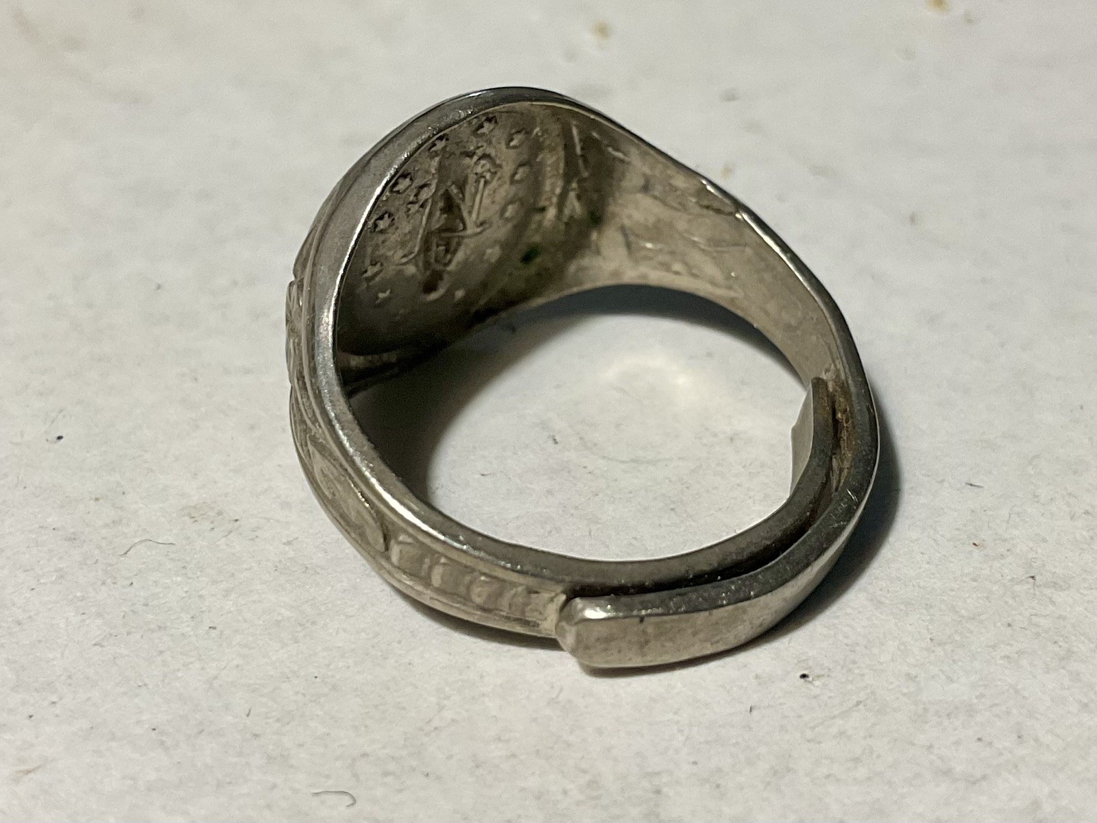 Vintage Catholic Collectible unknown Silver Ring Rare variable size