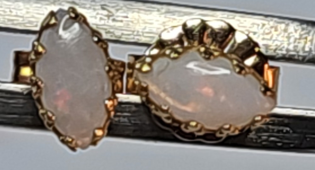 Vintage 14K Gold White Opal Post Earrings Tiny 6mm long