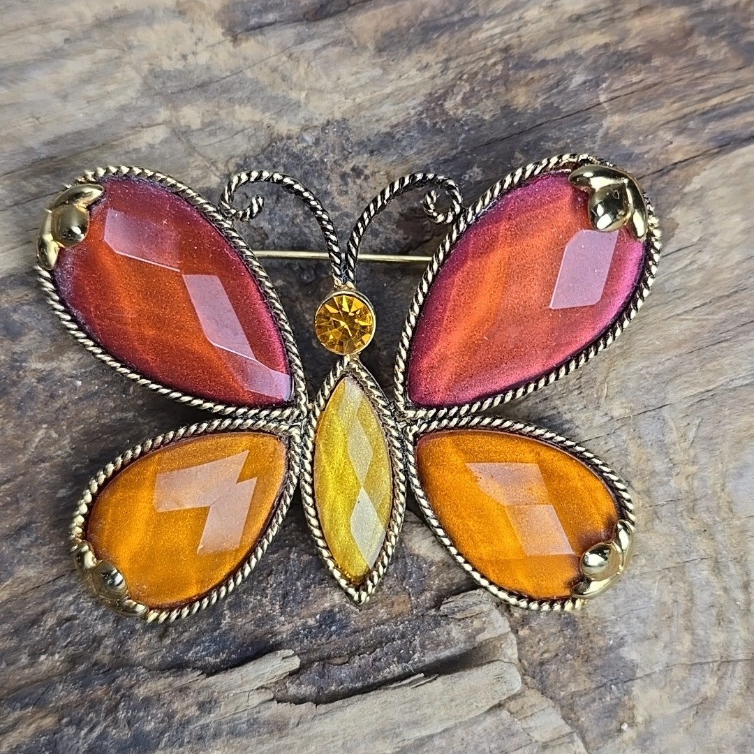 Orange Yellow Gold Tone Butterlfy Pin/Brooch
