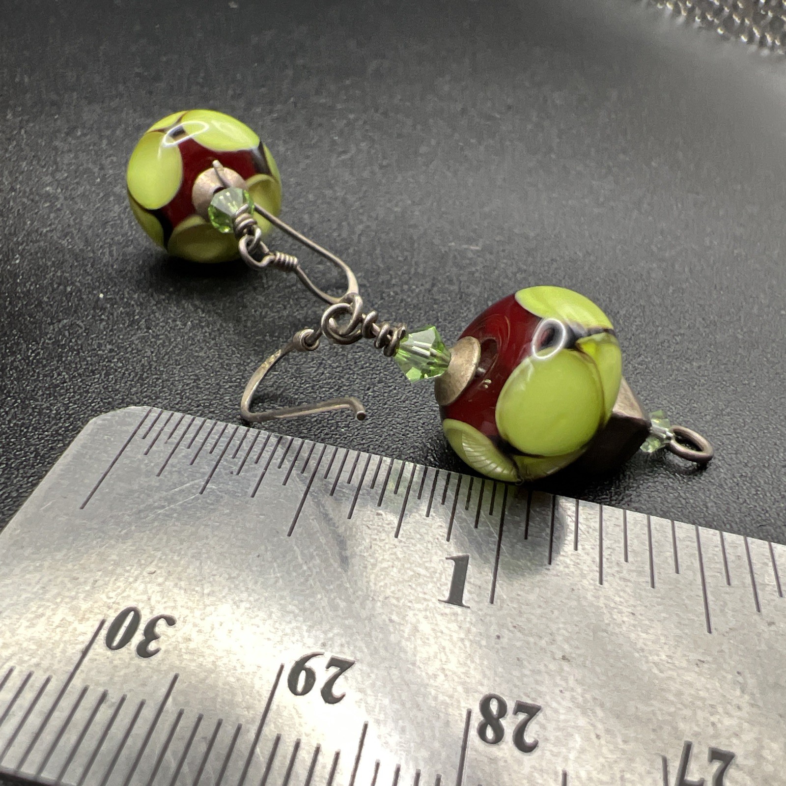 925 Sterling Silver Earrings ~ Southwestern Artisan Glass VTG ~ 1.5” ~ 7.2g