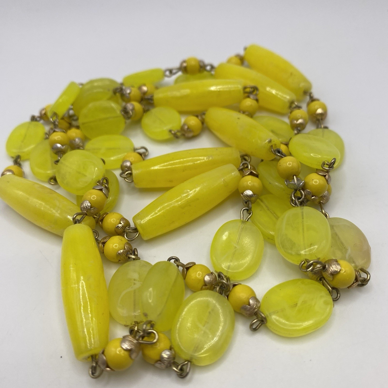Vintage Bright Yellow Long 48″ Flapper Necklace Costume Jewelry