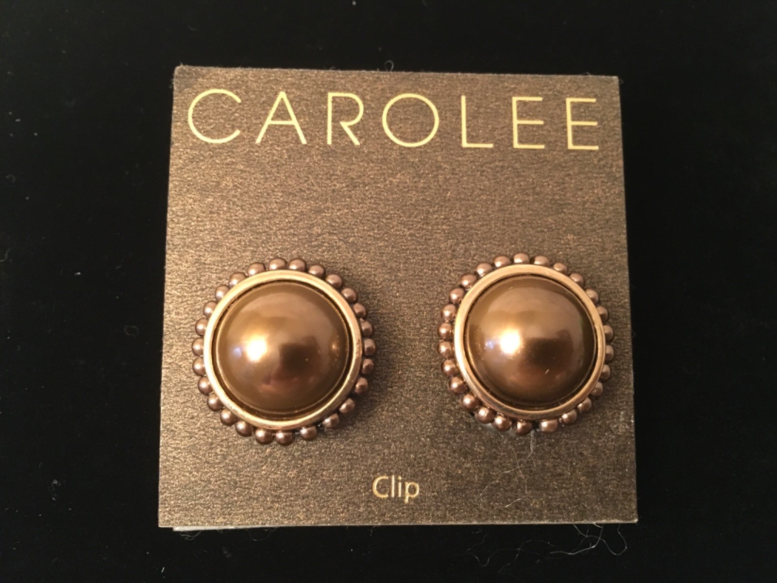 Carolee Bronze Color Cabochn New Old Stock Earrings Clip On