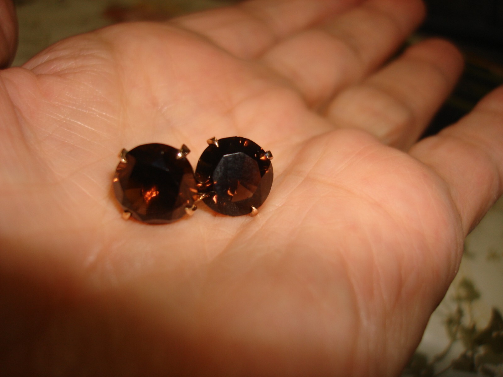 Vintage Collectible Unique 14k Yellow Gold Smokey Quartz Stud Pierced Earrings