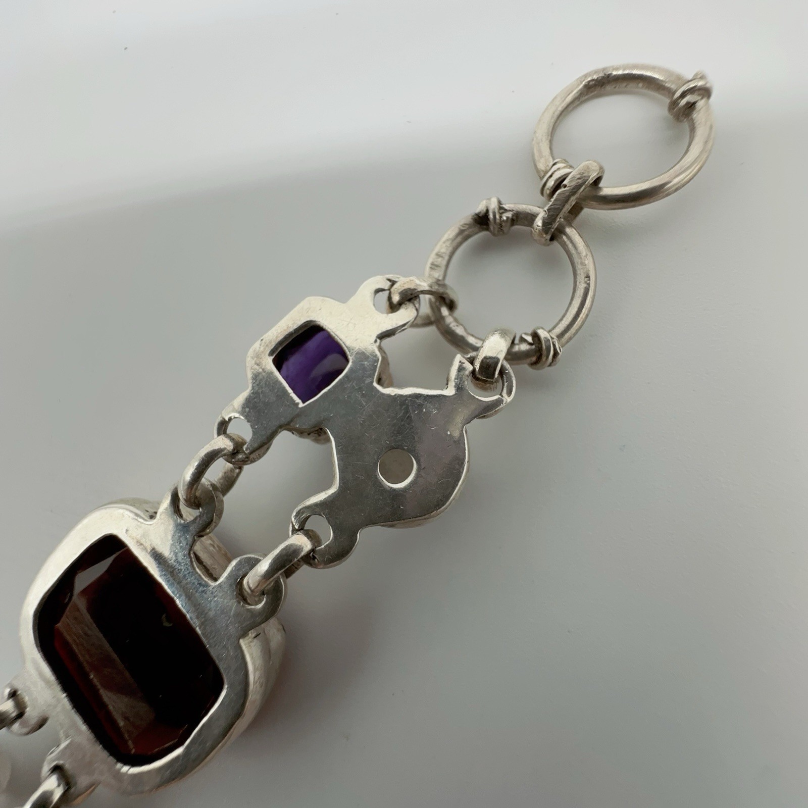 Sterling Silver Amethyst Moonstone & Glass Link Bracelet 37.1g #yes