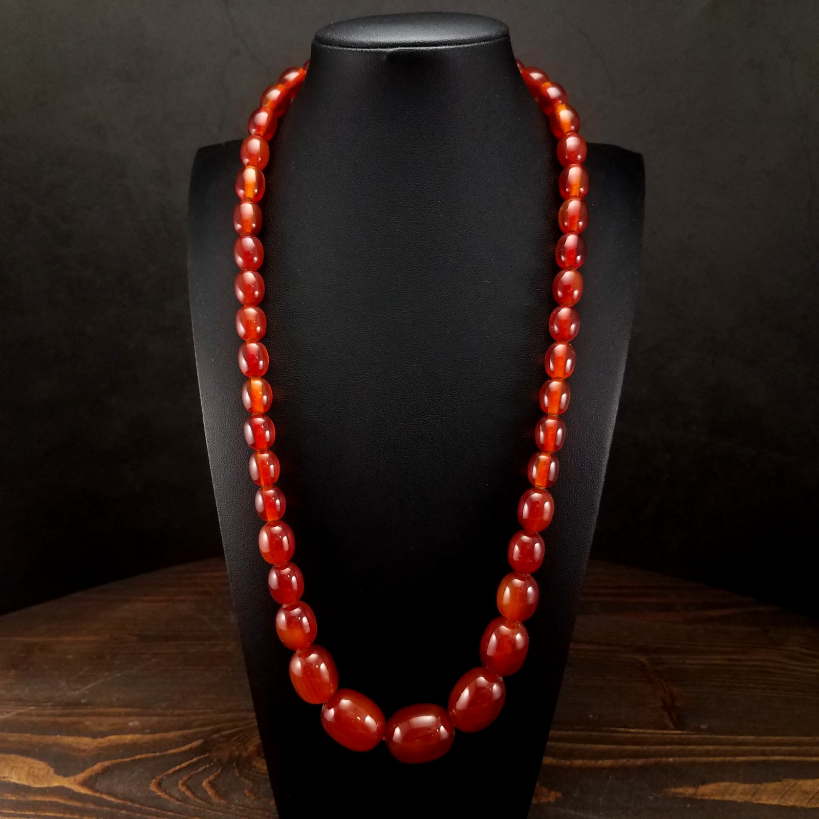 Vintage Lucite Faux Amber Bead Necklace No Metal Collectible Jewelry