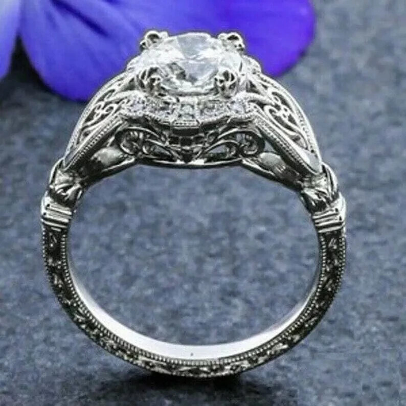 Art Deco Style 3CT Lab Created Diamond Openwork Gifts Ring 14k White Gold Finish
