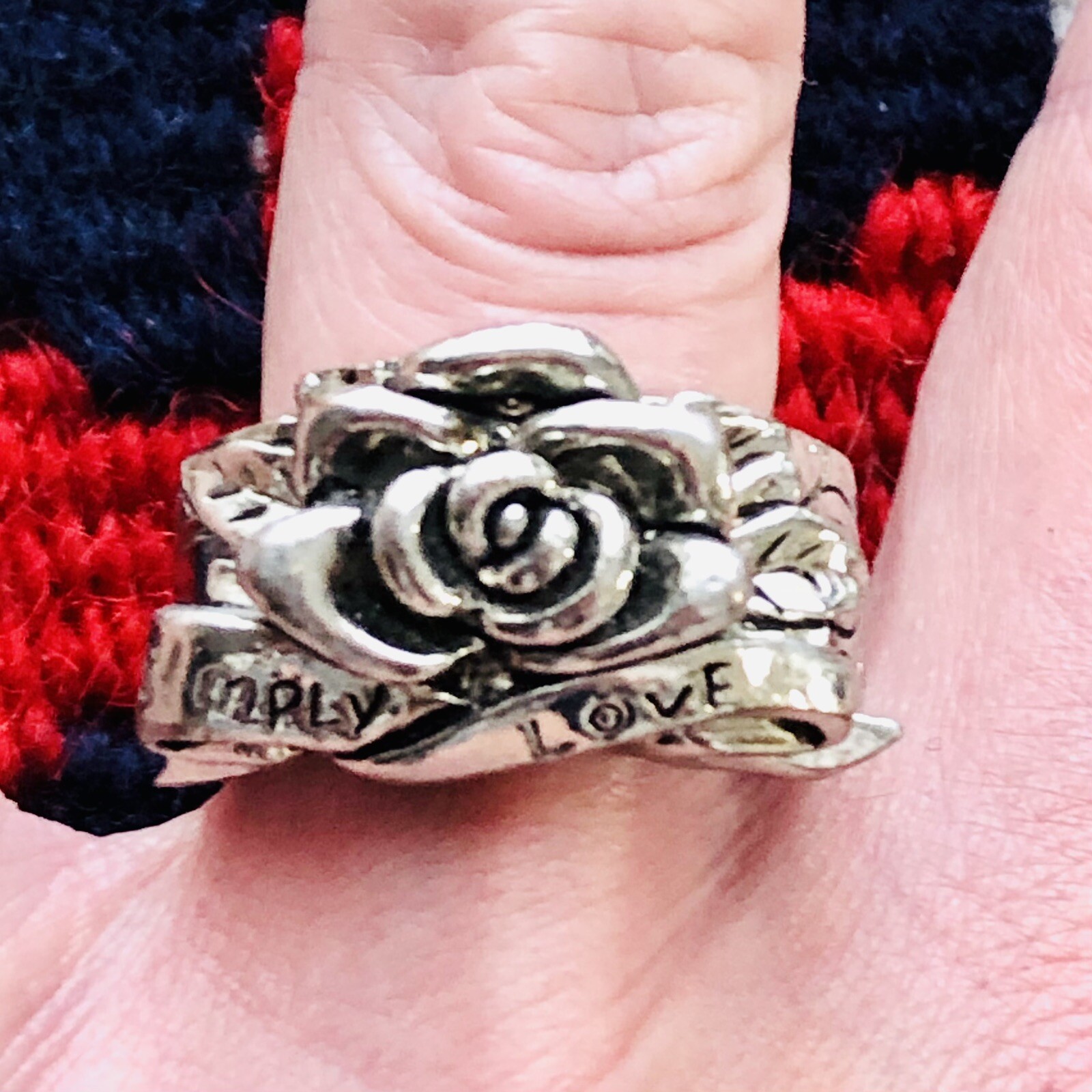Chunky Rose Stretch Ring Inspirational Simply Love Luck Word Jewelry Size 7