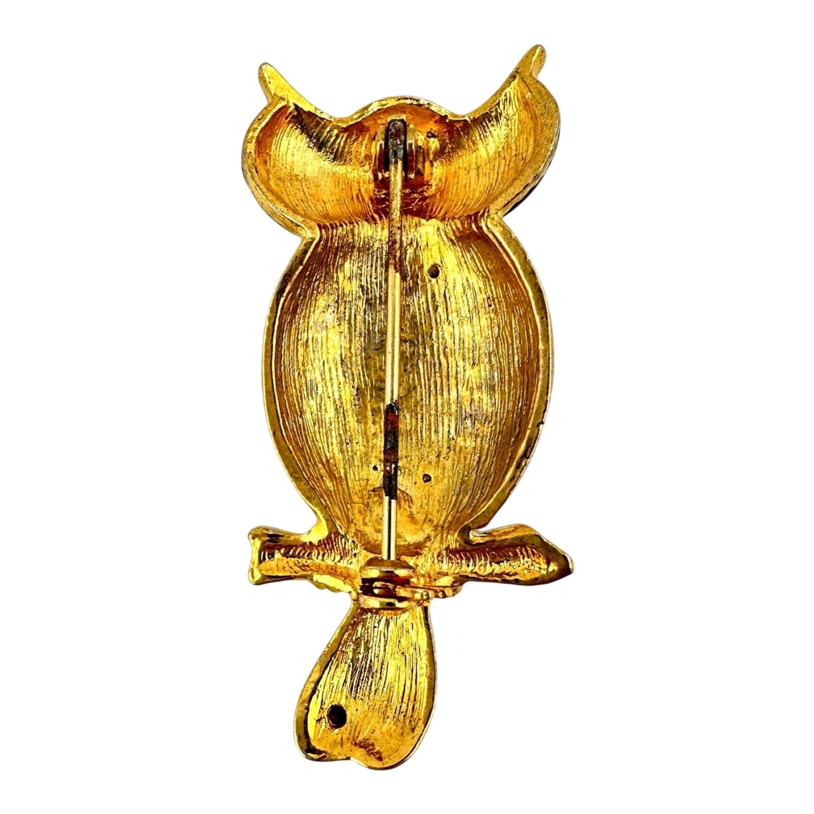 Vintage Rhinestone Owl Two Tone Crystal Accent Enamel Stunning 2.25×1” Brooch