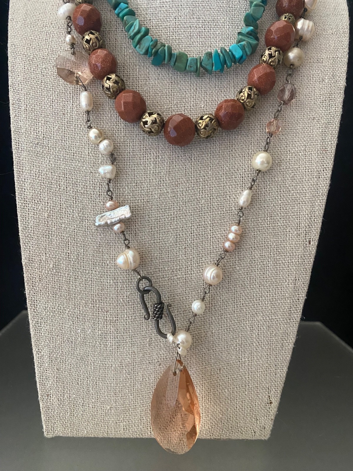 Lot 15 Vintage Semi-Precious Gemstone Jewelry Malachite Turquoise Jade Quartz