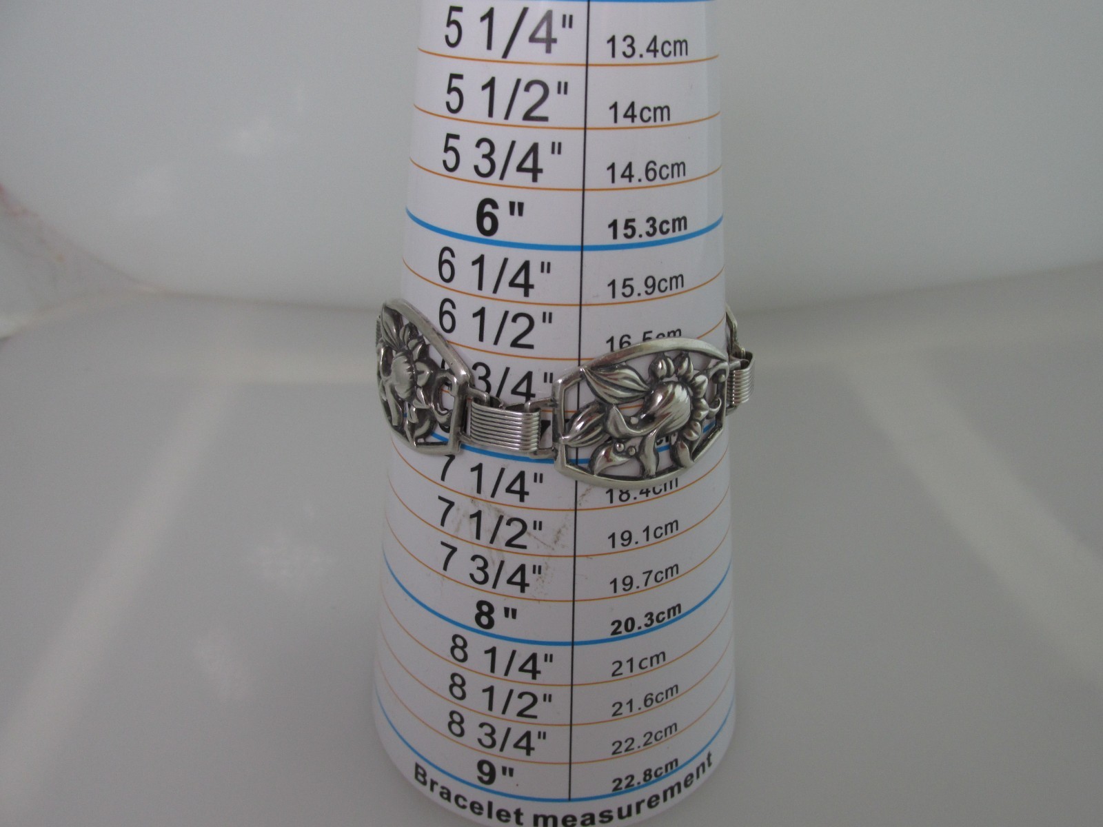 Vintage Danecraft Sterling Silver 925 Art Nouveau Floral Repousse Panel Bracelet
