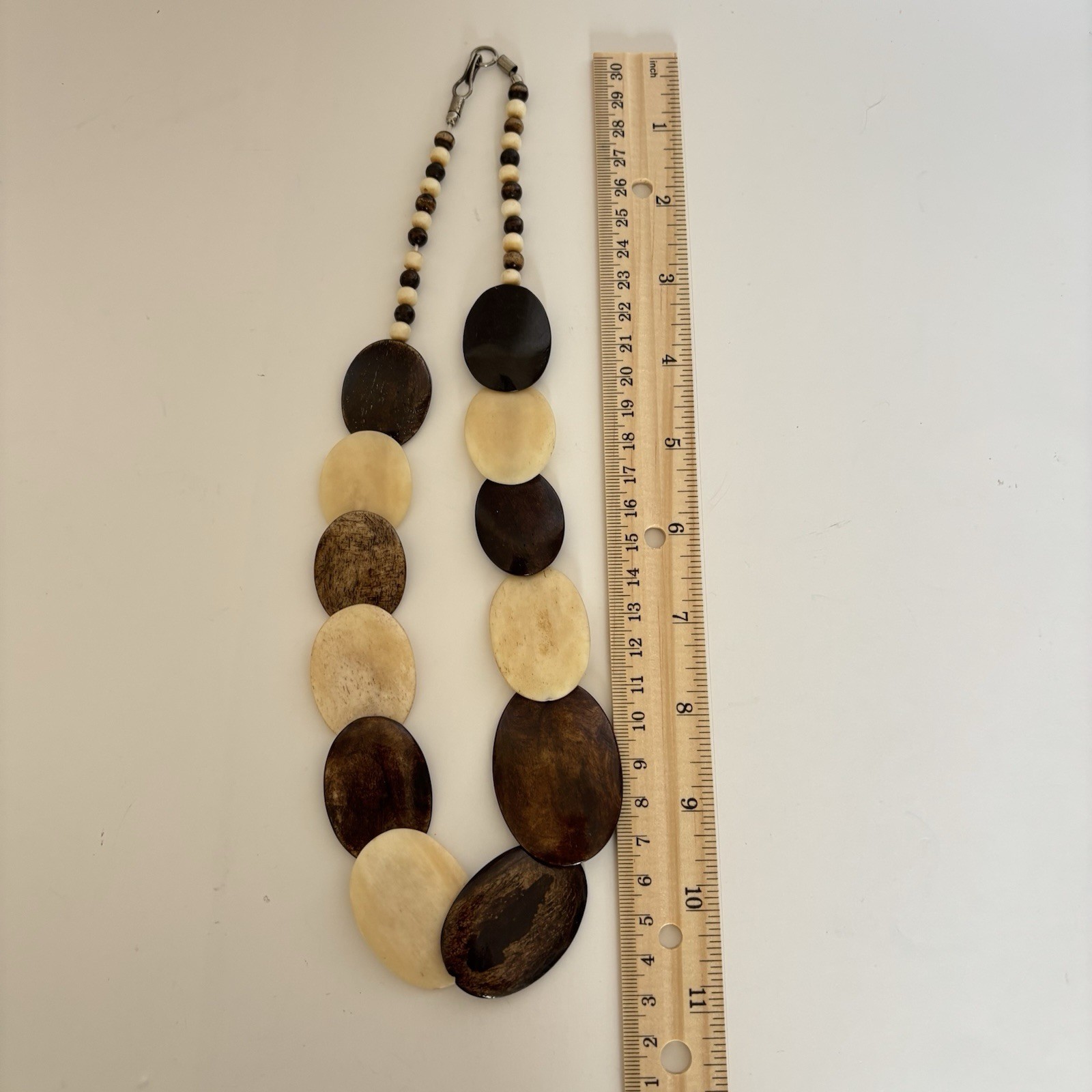Vintage Bone & Wood Necklace Handmade Graduated