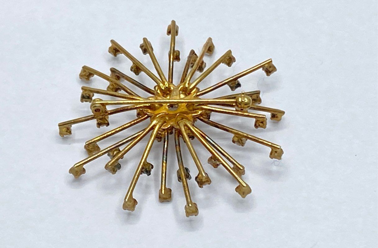 Vintage 925 Sterling Silver Gold Vermeil CZ Starburst Brooch Heart Pendant Set