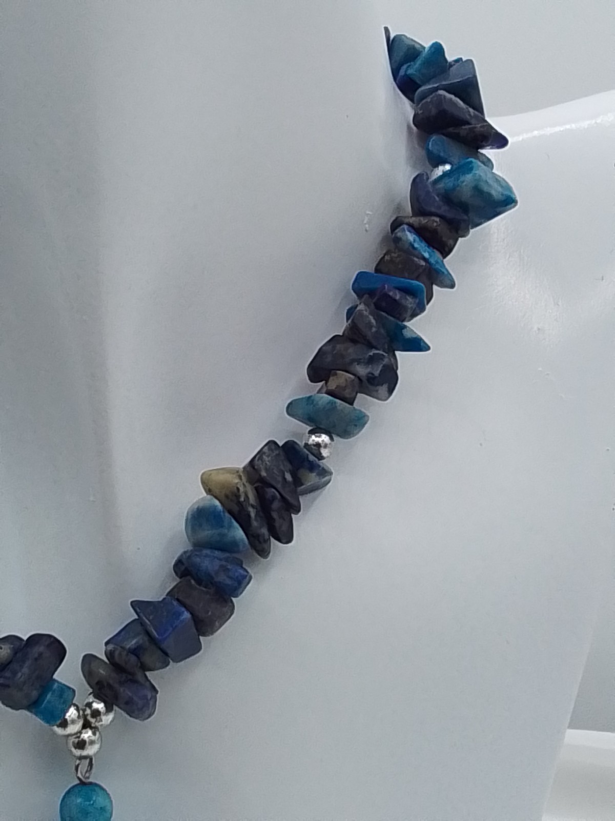 16″ ROUGH CUT NATURAL LAPIS LAZULI STONE BLUE PURPLE POLISH PENDANT NECKLACE VTG