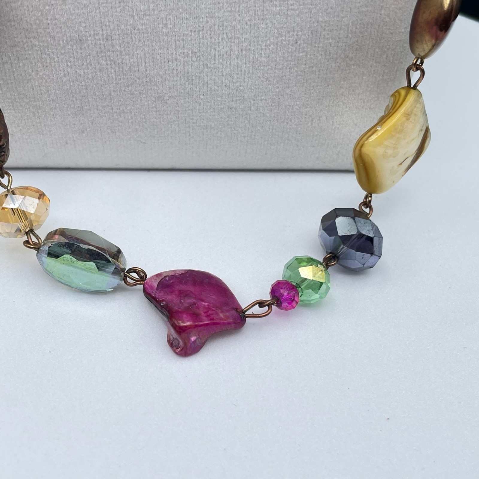 Vintage Bohemian Charm Single Chain Necklace Lobster Clasp Shell Crystal Bead