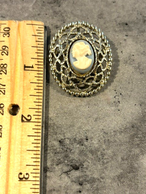 Vintage Sarah Coventry Cameo Brooch Pin/Pendant Silver Tone Light Blue Lace