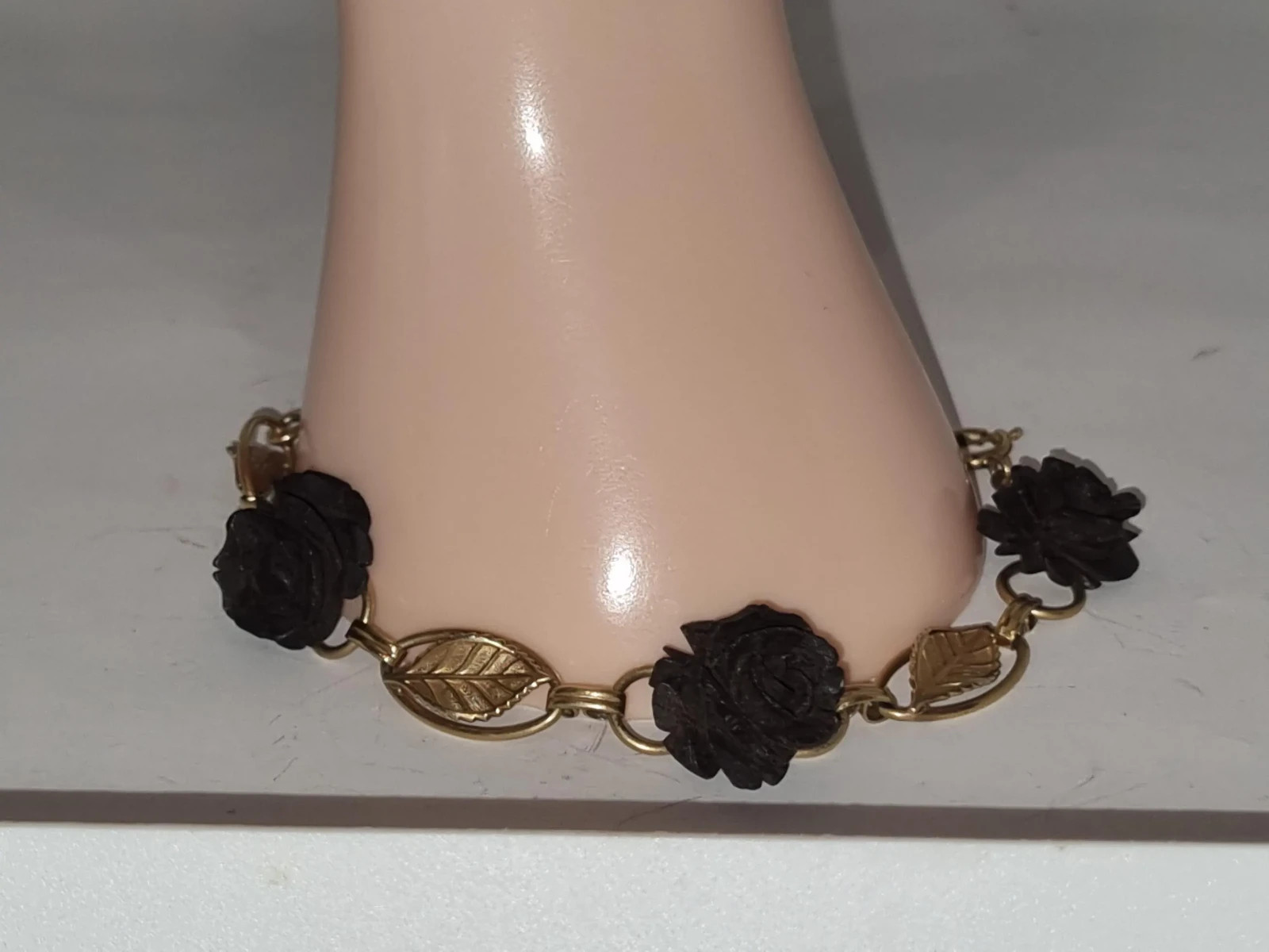 Vintage 12k Gold Filled Black Rose Bracelet Brooch Set c1960s USA made see Video