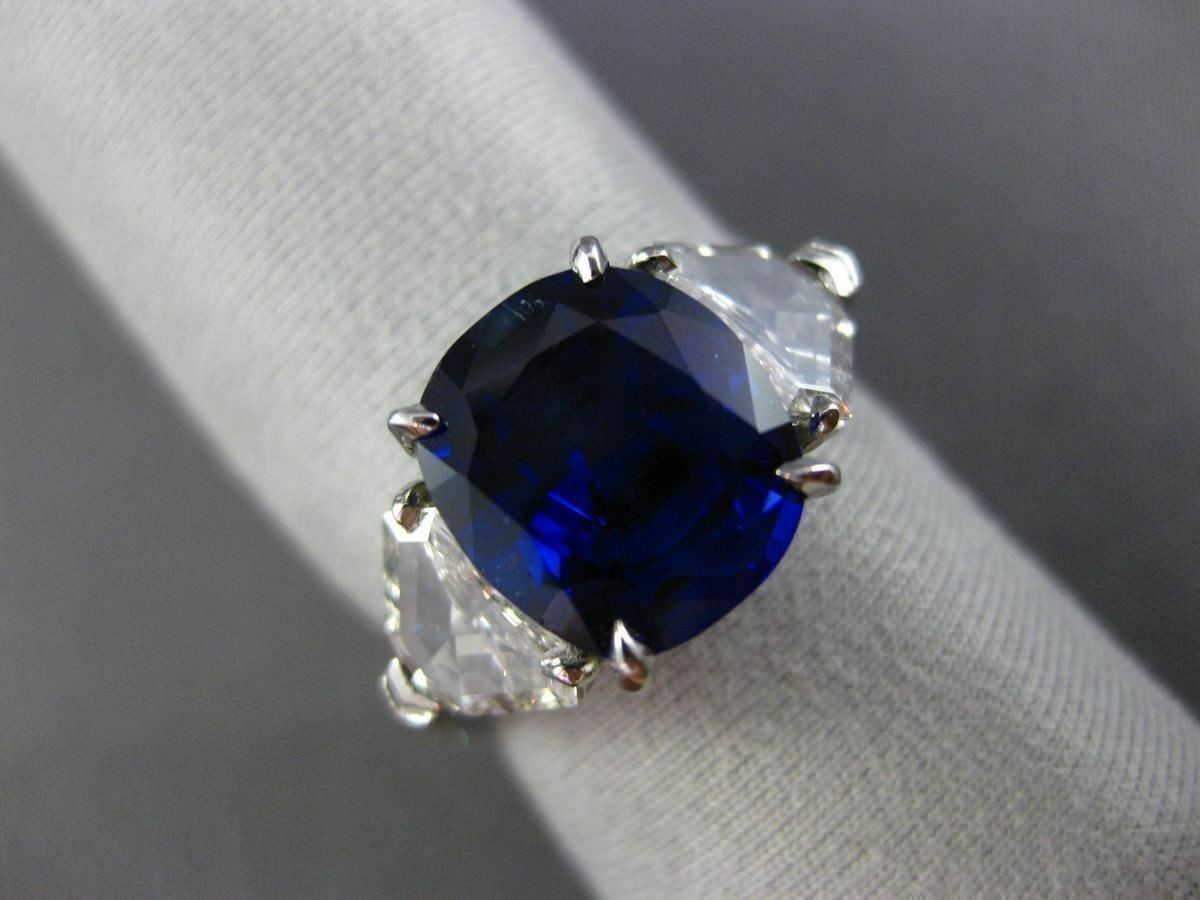 LARGE CERTIFIED 5.35CT DIAMOND & SAPPHIRE NONE HEATED PLATINUM ENGAGEMENT RING