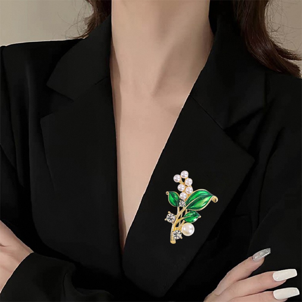 Vintage Green Color Plant Pearls Brooch Pin Flower Brooch For Women Jewelry Gift