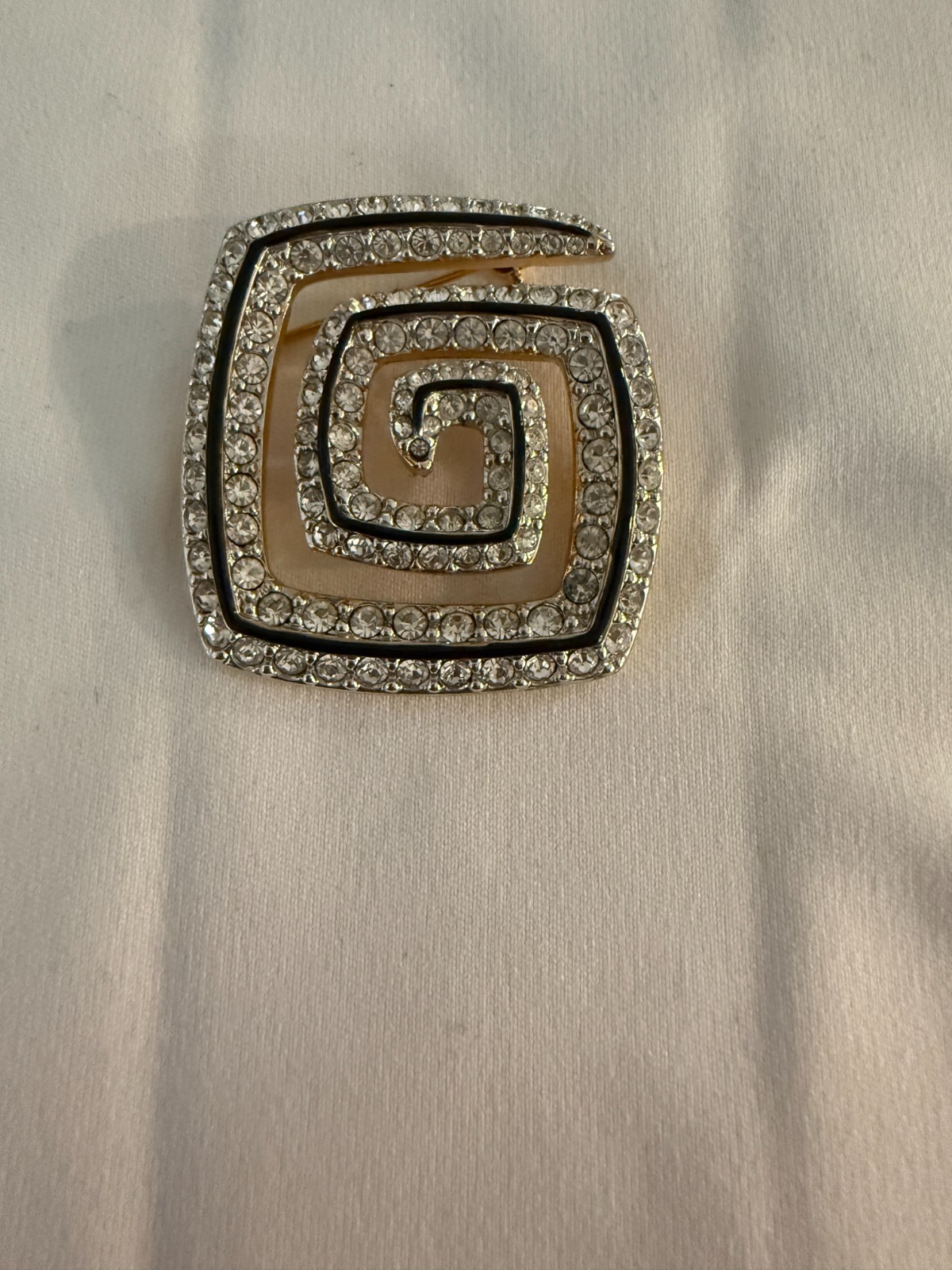 Swarovksi -Vintage Signed Black Enamel and Crystal Brooch