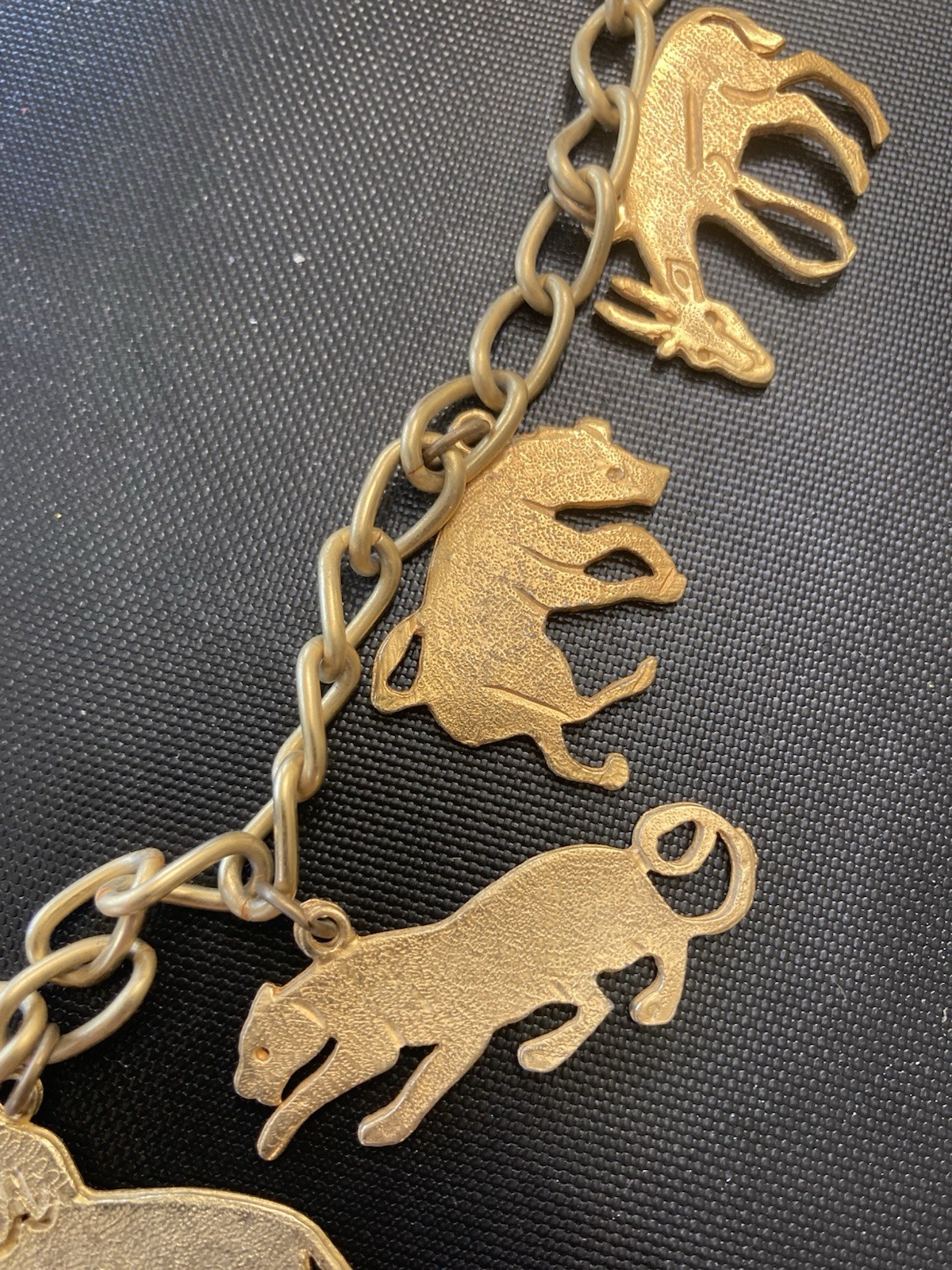 Statement Necklace Gold tone Animals Vintage Necklace African Safari Charm