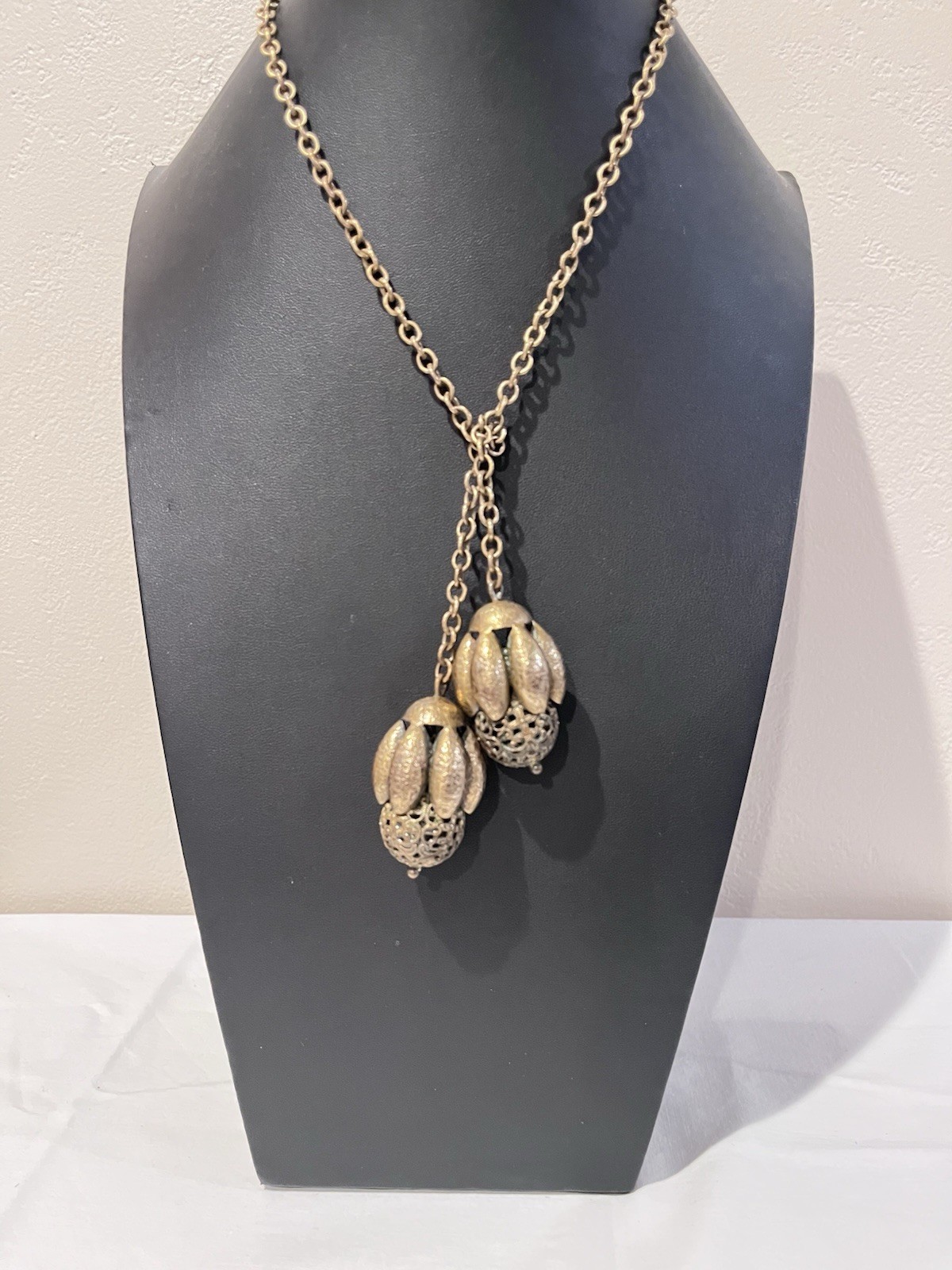 Joseff Of Hollywood Rare Lariat Acorns Necklace Russian Gold Finish Book Piece