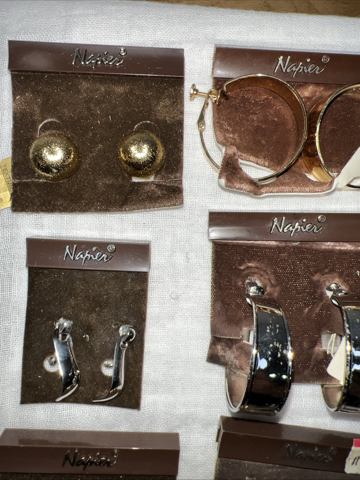 VTG NOS Napier 13 Pr Clip On Earrings Lot Gold Silver Tone Modernist 1978-85