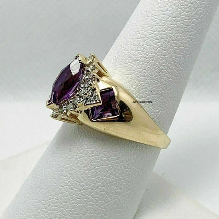 Art Deco Marquise Cut Amethyst & Lab Created Diamond Engagement 925 Silver Ring