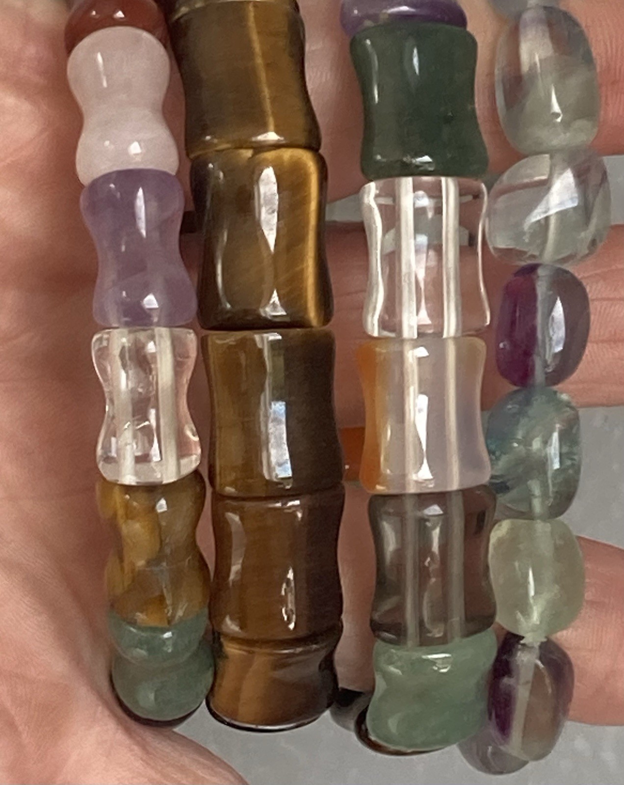 Stone Bracelet Gemstone Lot of 4 Cold Carved Beads Healing Stretch Assorted