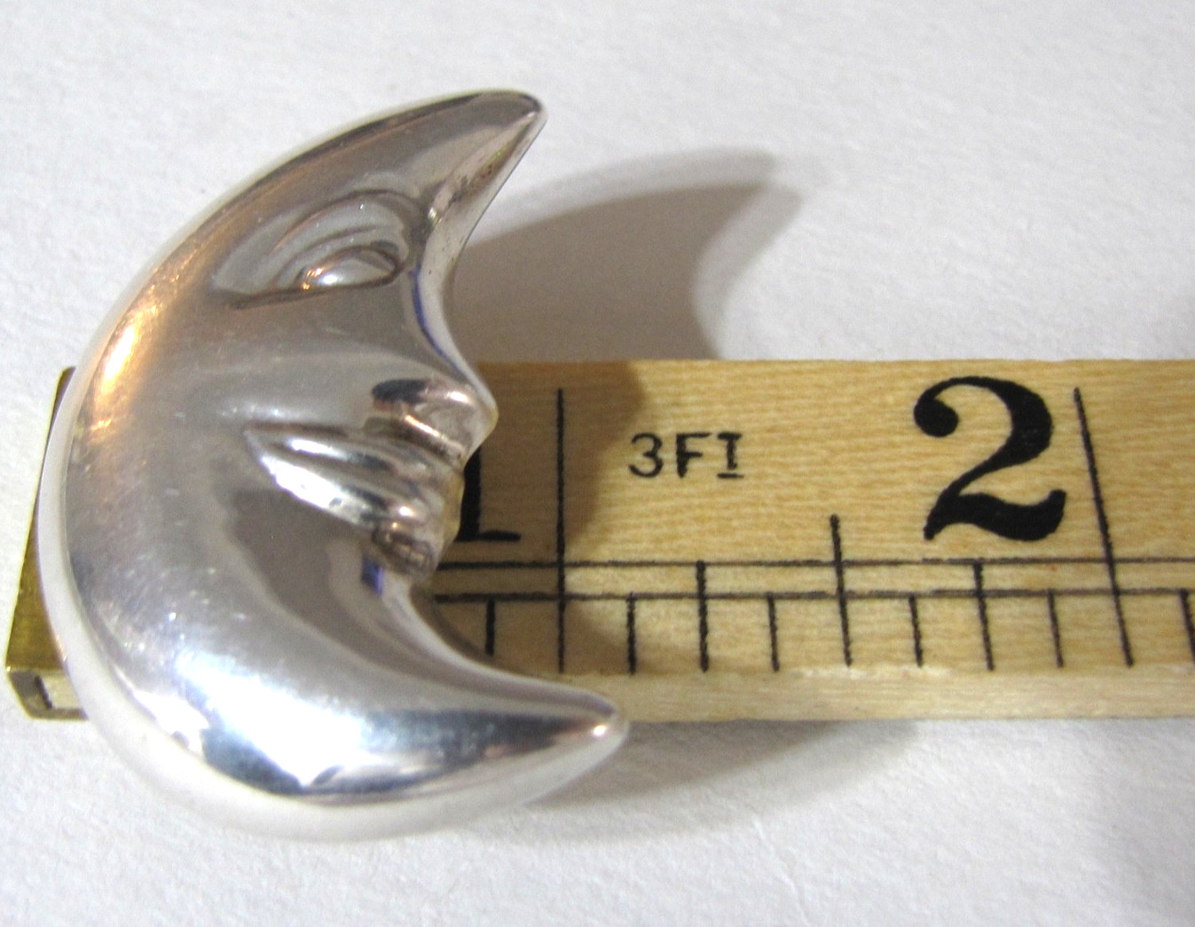 Sterling Silver Crescent Moon Pin Brooch Celestial Smiling Face Vintage SU 925