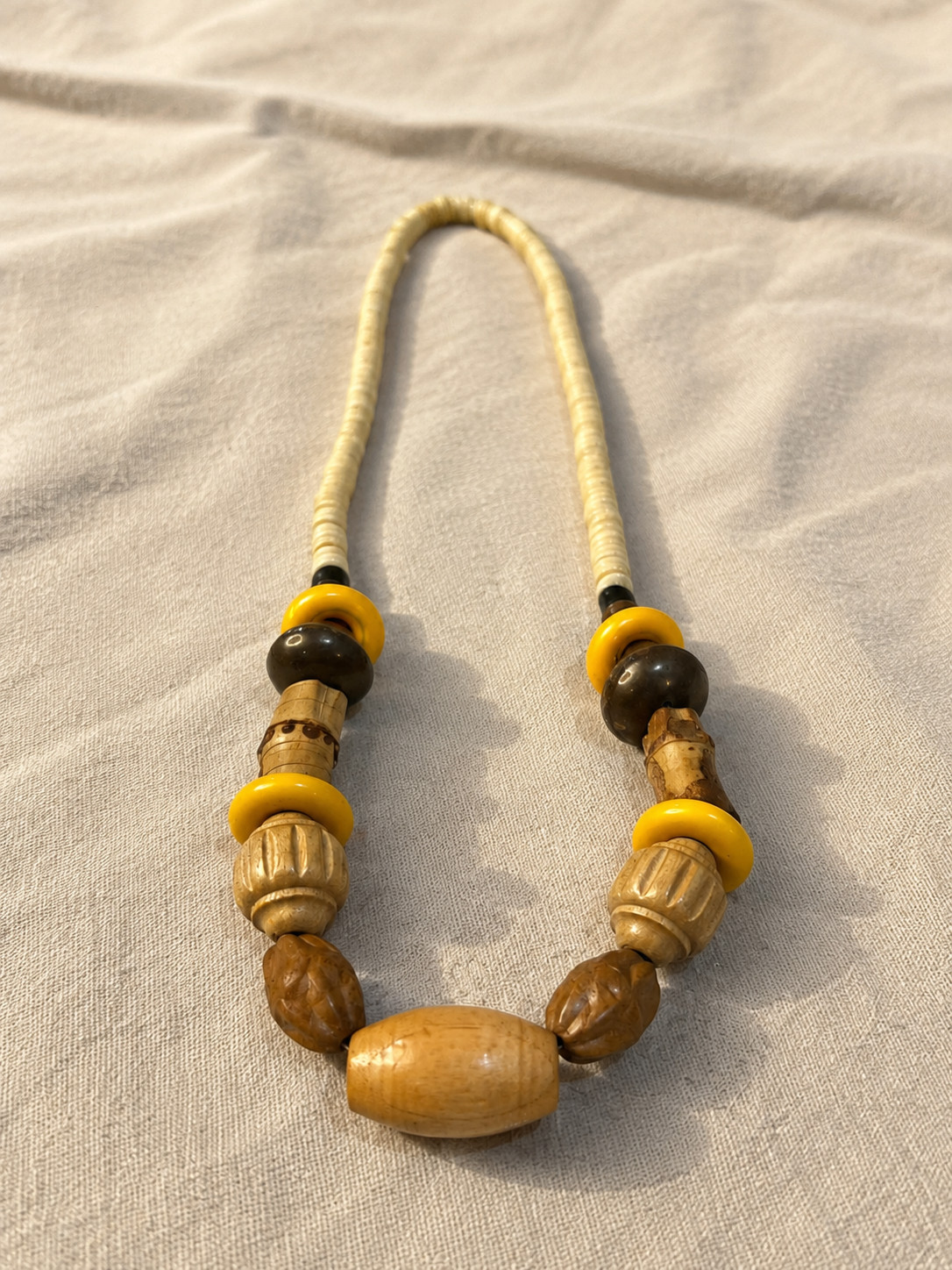 Vintage Handmade Wooden Bead Necklace Tribal Boho Ethnic Statement Jewelry
