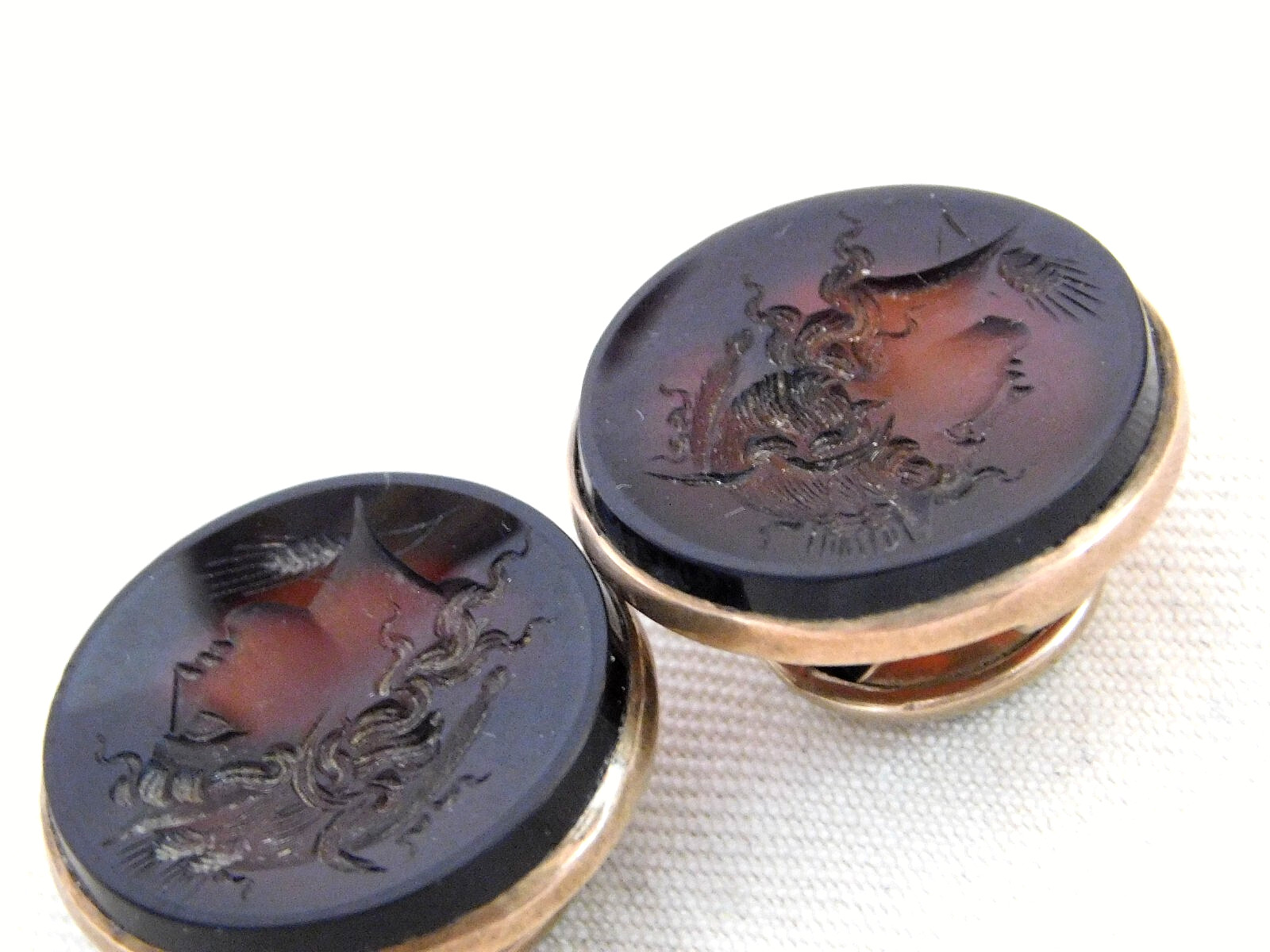 AMAZING Edwardian RENAISSANCE REVIVAL CARVED CARNELIAN CUFFLINKS, GODDESS, 1900