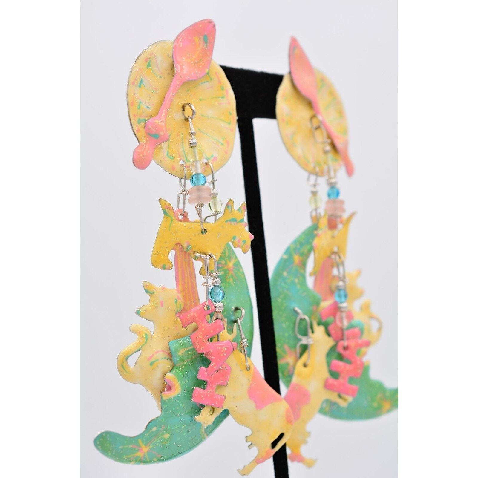 Lunch At The Ritz Vintage Hey Diddle Earrings Dangle Pierced 1980s Signed CARD