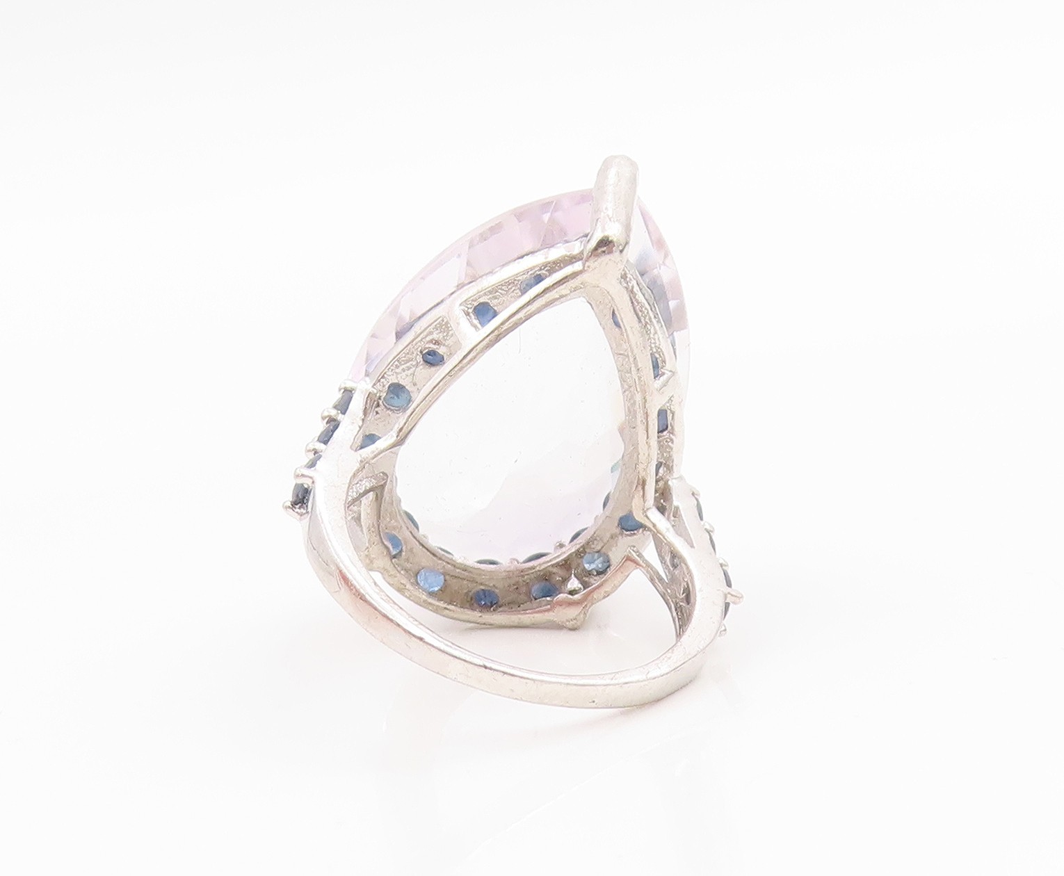 925 Sterling Silver Vintage Ring Pear Cut Amethyst & Sapphire Band Sz 8 RG36047