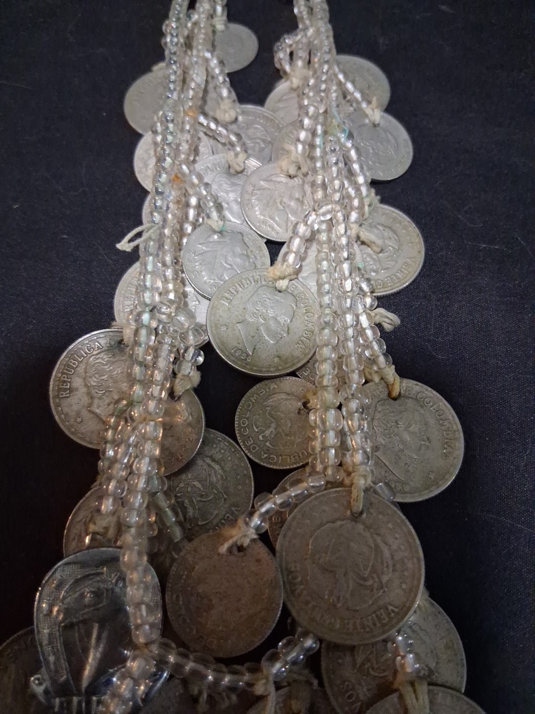 Coins From Around The World Necklace 1930s-60s Clear Beads String Custom Made