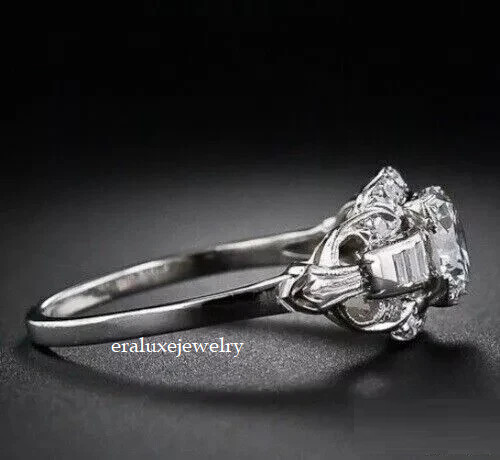 Art Deco Style Lab Created Diamond Engagement Wedding 14K White Gold Finish Ring