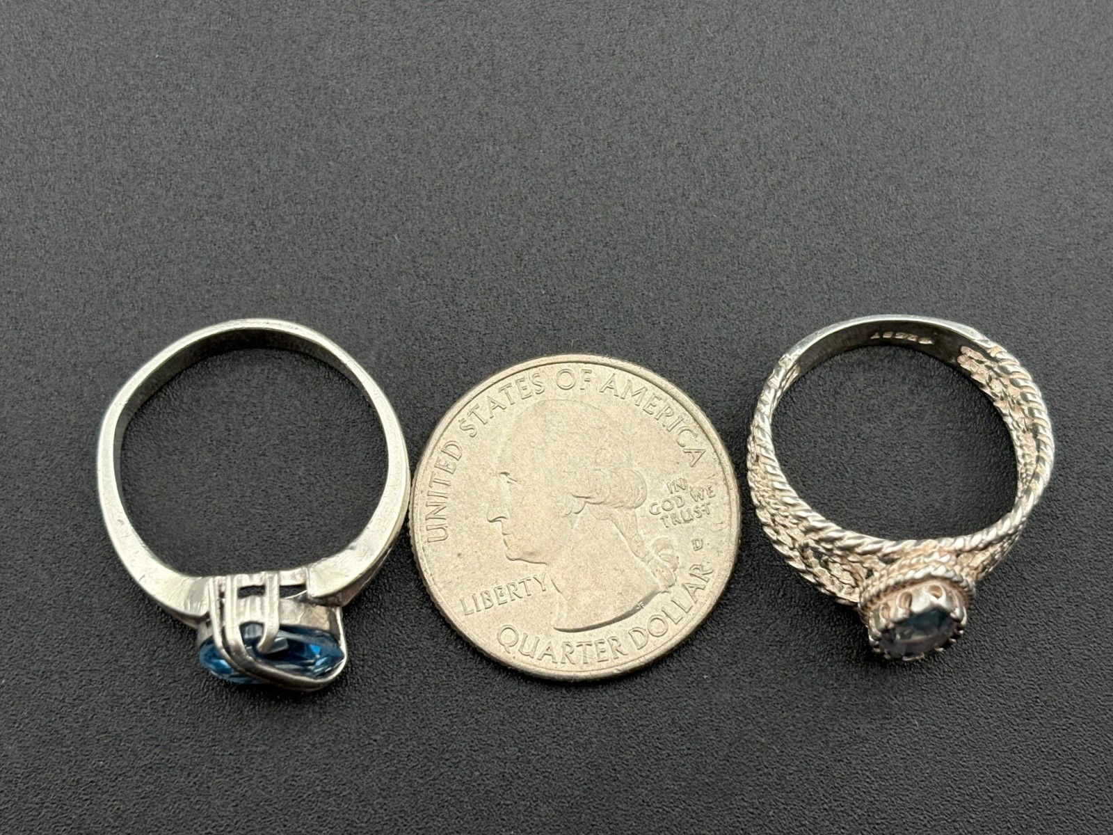 925 Sterling Silver Vintage Sky & Swiss Blue Topaz Designer Rings Sz. 8 & 8.5