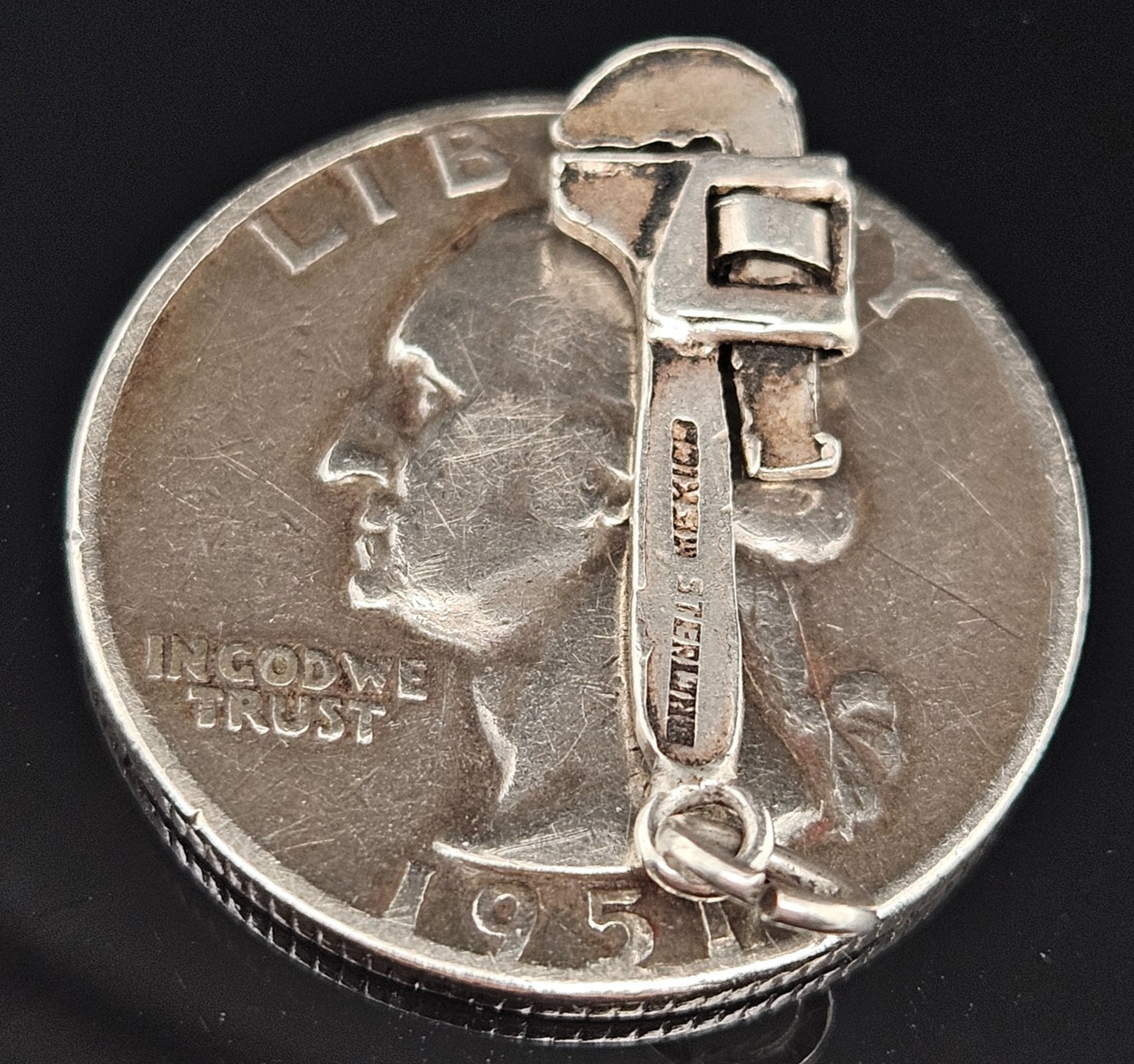 Sterling Silver MECHANICAL PIPE WRENCH Charm Pendant Mexico Tool Vintage