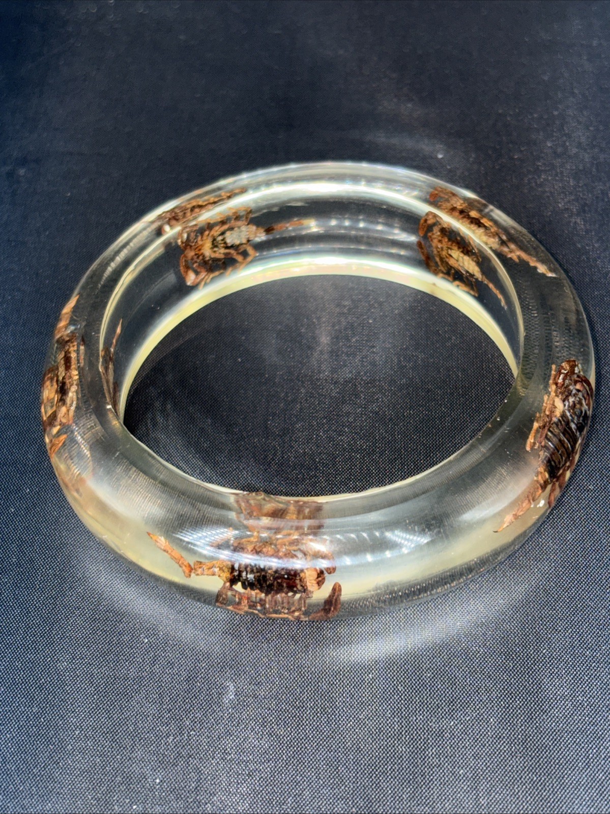 Clear Vtg Scorpion Bracelet Translucent Resin, 1960s, NOS Small #15
