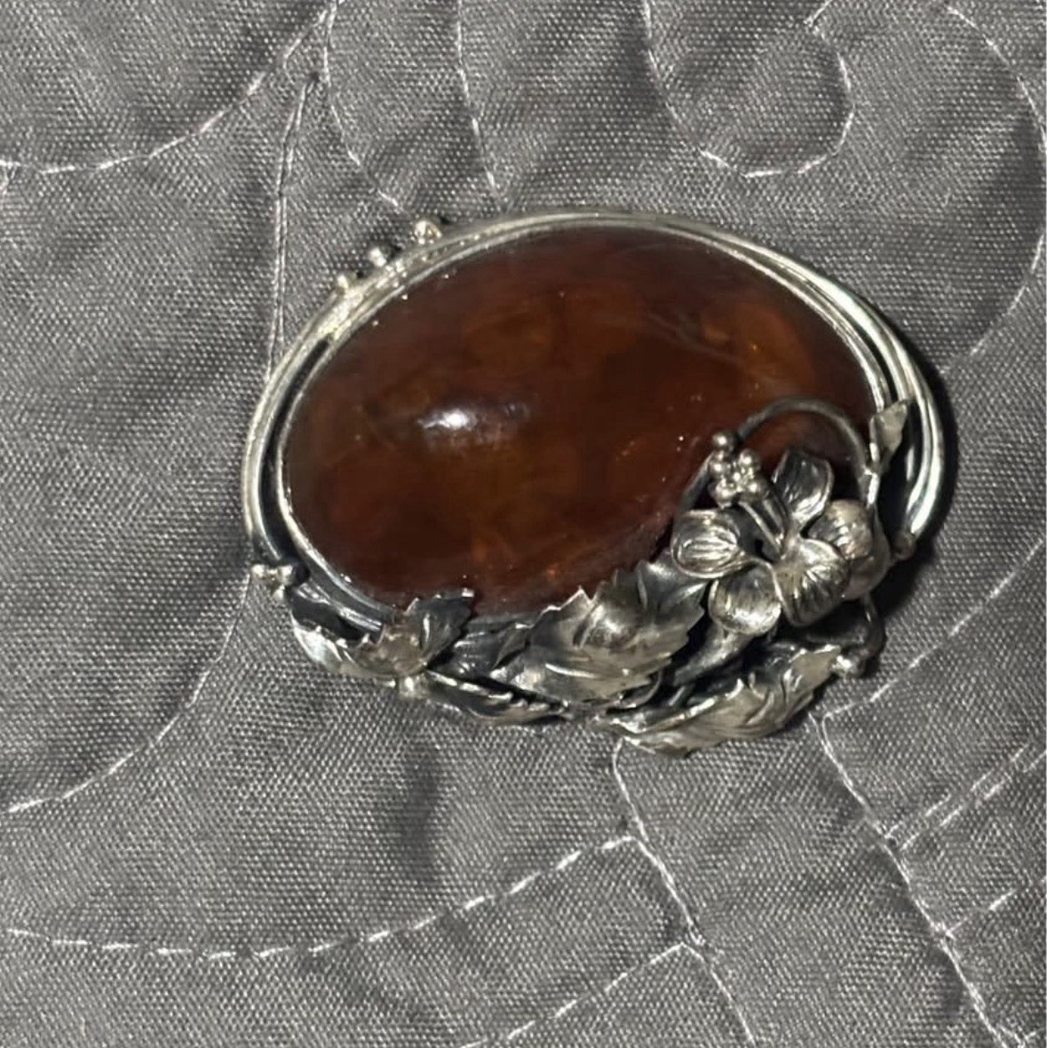 Sterling Silver 925 Art Nouveau Baltic Amber Brooch