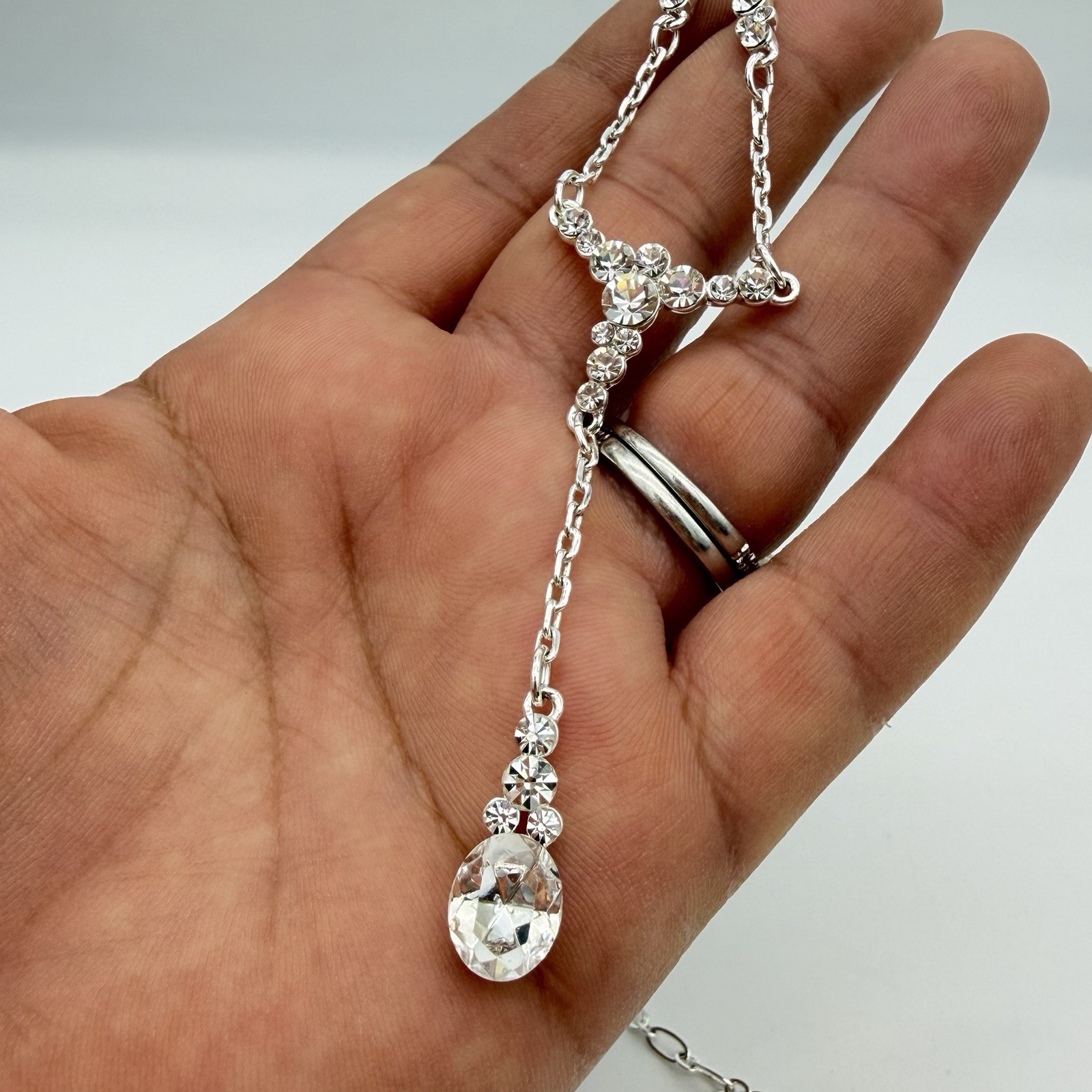 Vintage Signed Givenchy Crystal Necklace Y Drop Lavaliere