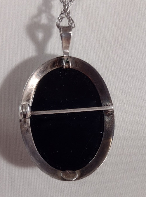 Cameo Sterling Silver 925 Italy Azure Agate Pendant Brooch 1121 NA Rare Hair