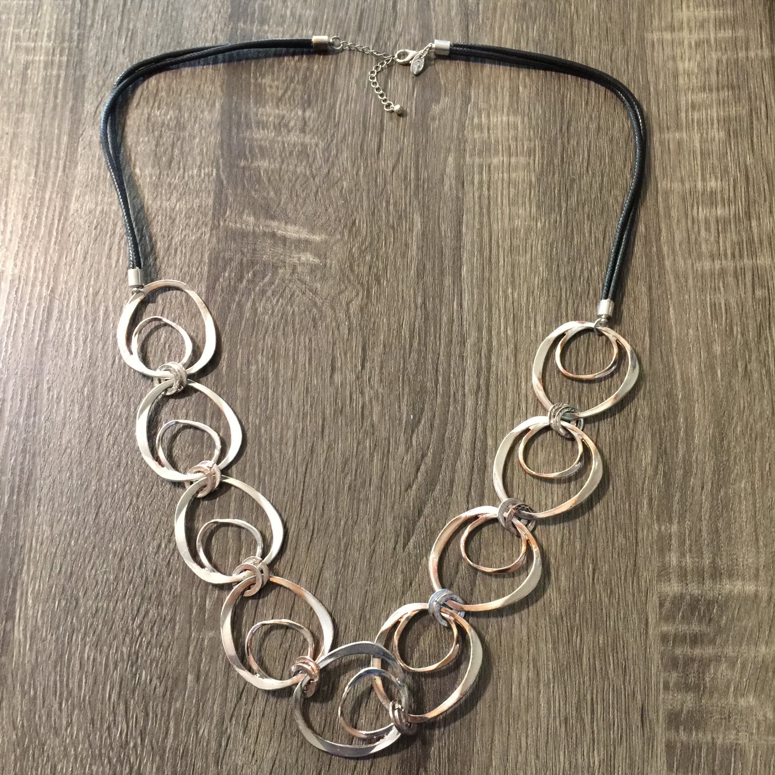 Charming Charlie Statement Necklace Interlocking Ovals Silver Copper Tone