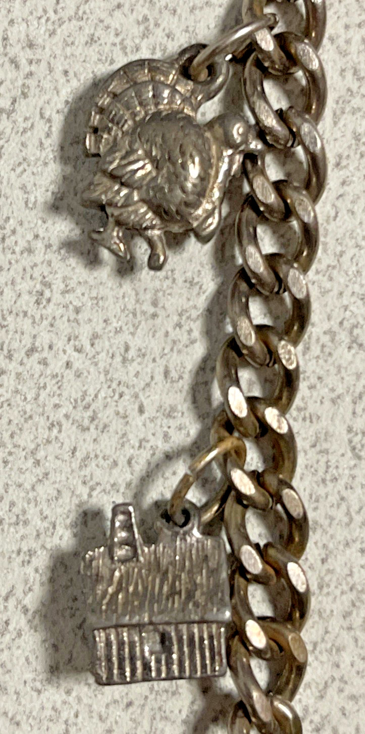 Vintage Plymouth Rock Charm Bracelet Souvenir MASS 7” pilgrim Thanksgiving