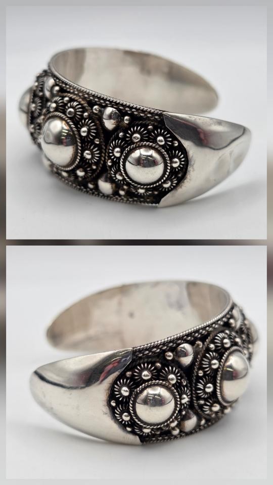Vintage SIAM 925 Sterling Silver Granulated Dome Wide Bold Cuff Bracelet *READ*