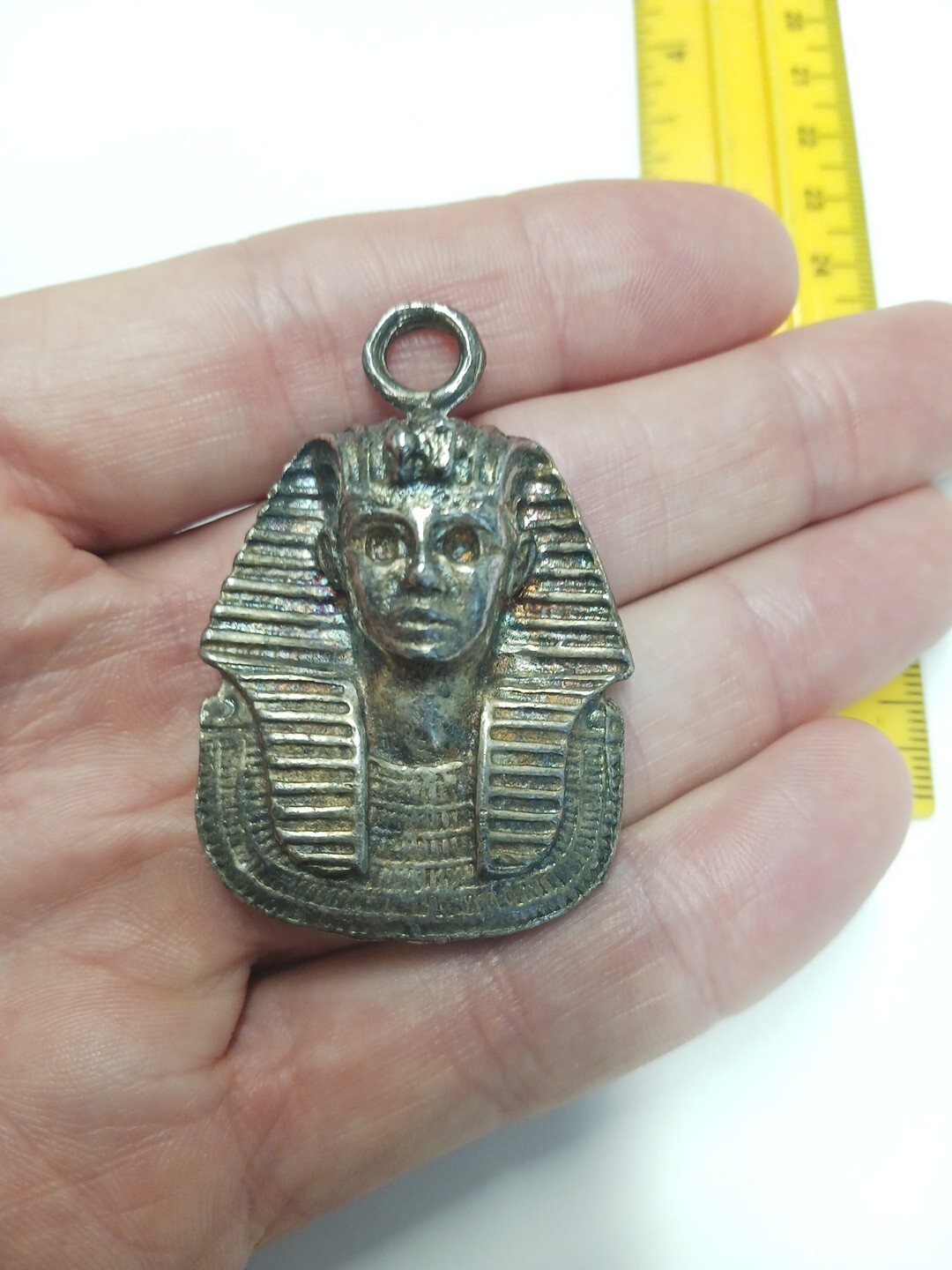 Vintage King Tut Medallion Necklace Head Large Egyptian King Tut Statue Figurine