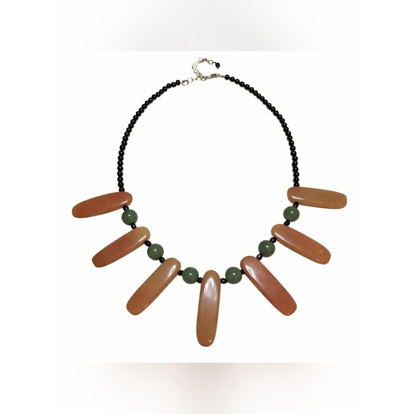 Vintage Peach Green Black Statement Necklace Bib Collar Possible Aventurine 18