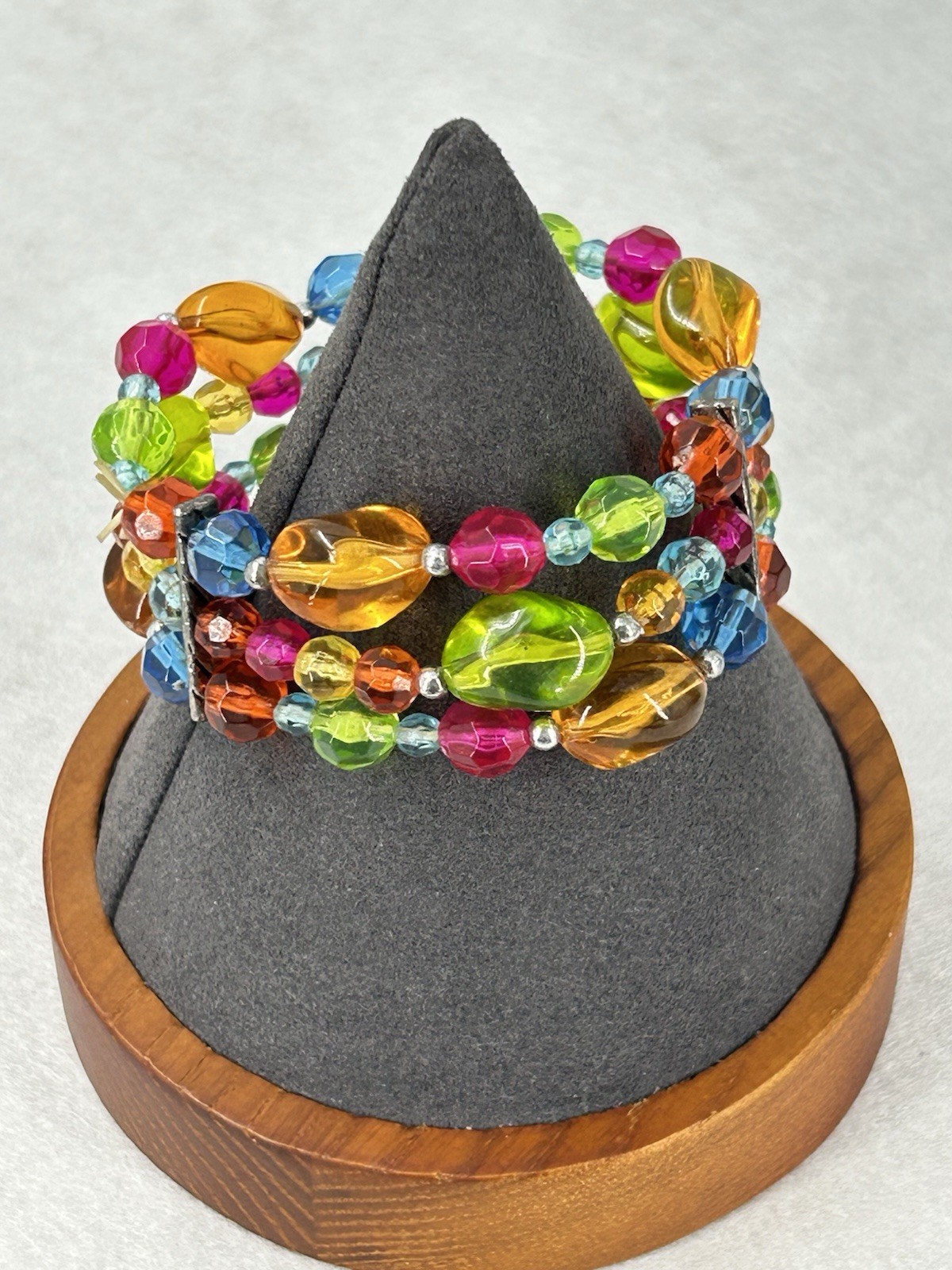 Vintage Colorful Lucite Triple Band Stretch Bracelet Green Blue Pink Orange
