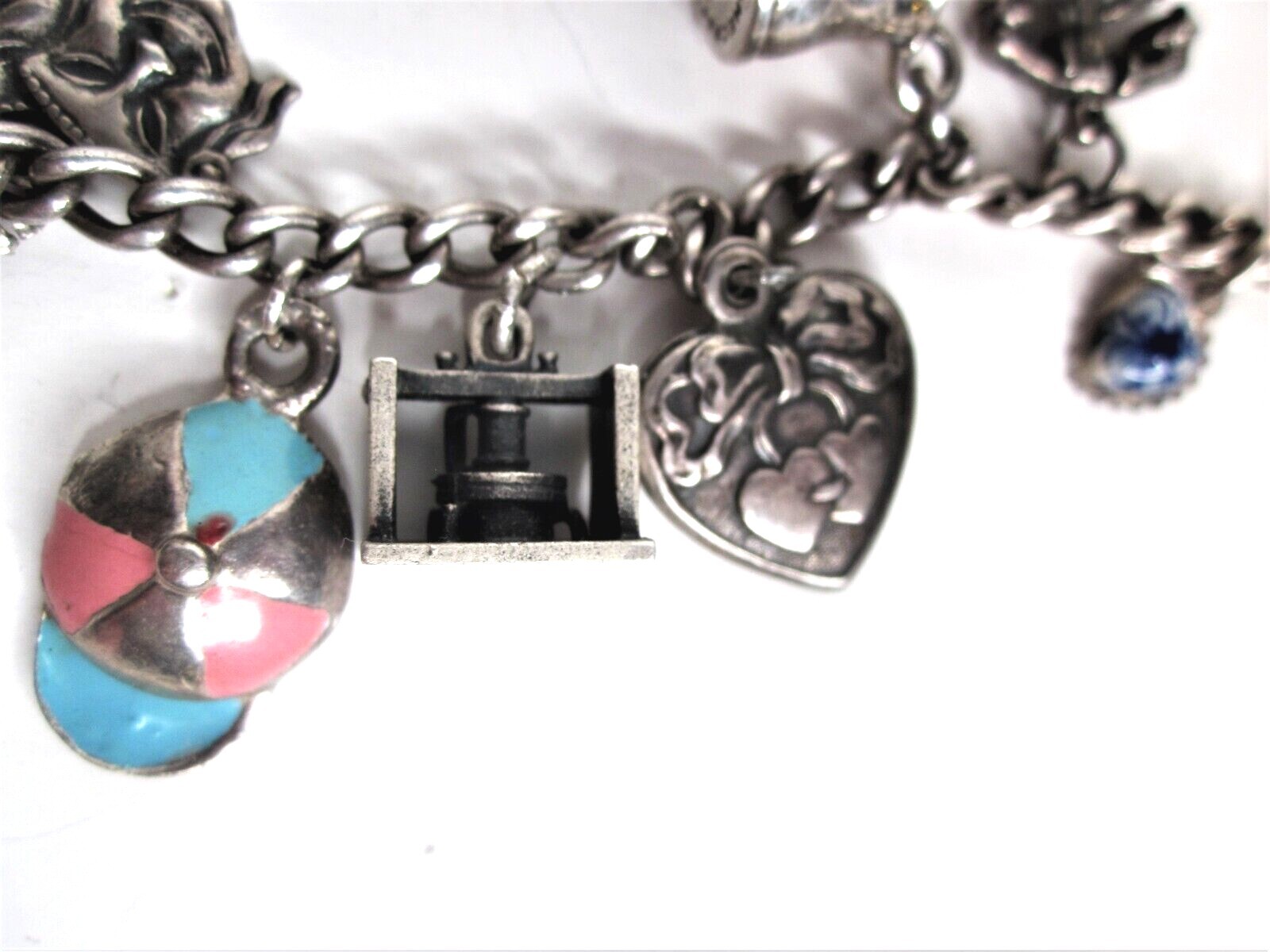 Sterling Silver Charm Bracelet Antique- Lil’ Eightball + 11 Other S/S Charms